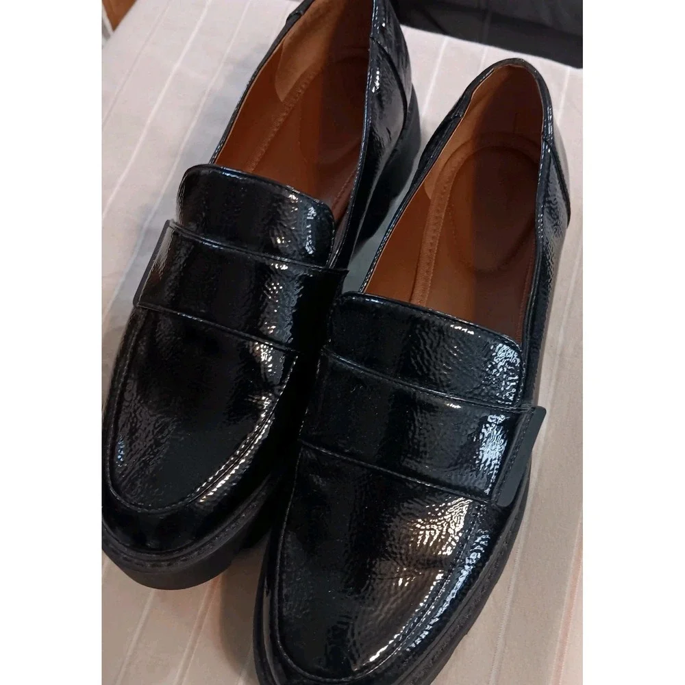 Franco Sarto Brindy Womens Size 9.5 Shoes Black Patent Chunky Platform Loafer